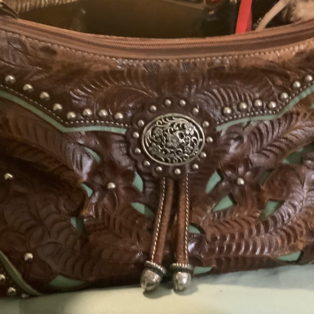 America West brown leather shoulder bag
